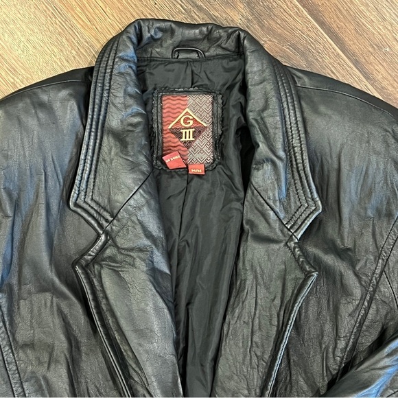 G3 Bomber Jacket Medium Leather Flight G-III Black HEAVY Grunge Y2K Vtg - Picture 2 of 13